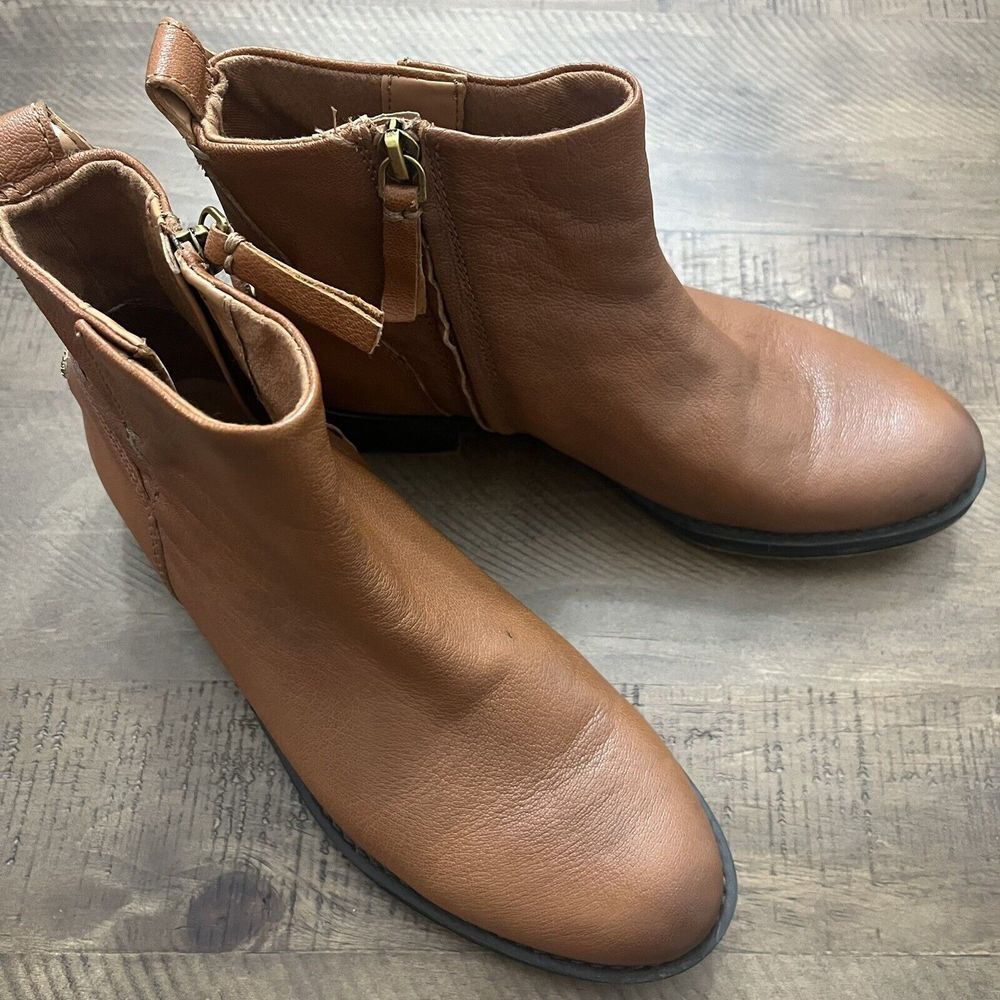 Franco Sarto Womens 7 Liz Zippered Leather Bootie Boot Shoe Cognac MSRP $160